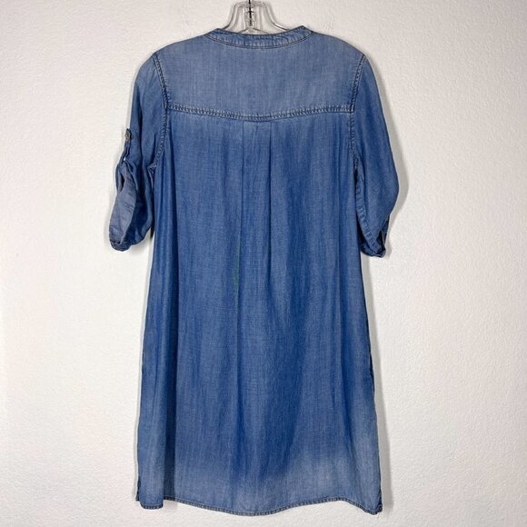 Anthropologie Chambray Dress Shift Peasant Blue Mini XS - Picture 3 of 8